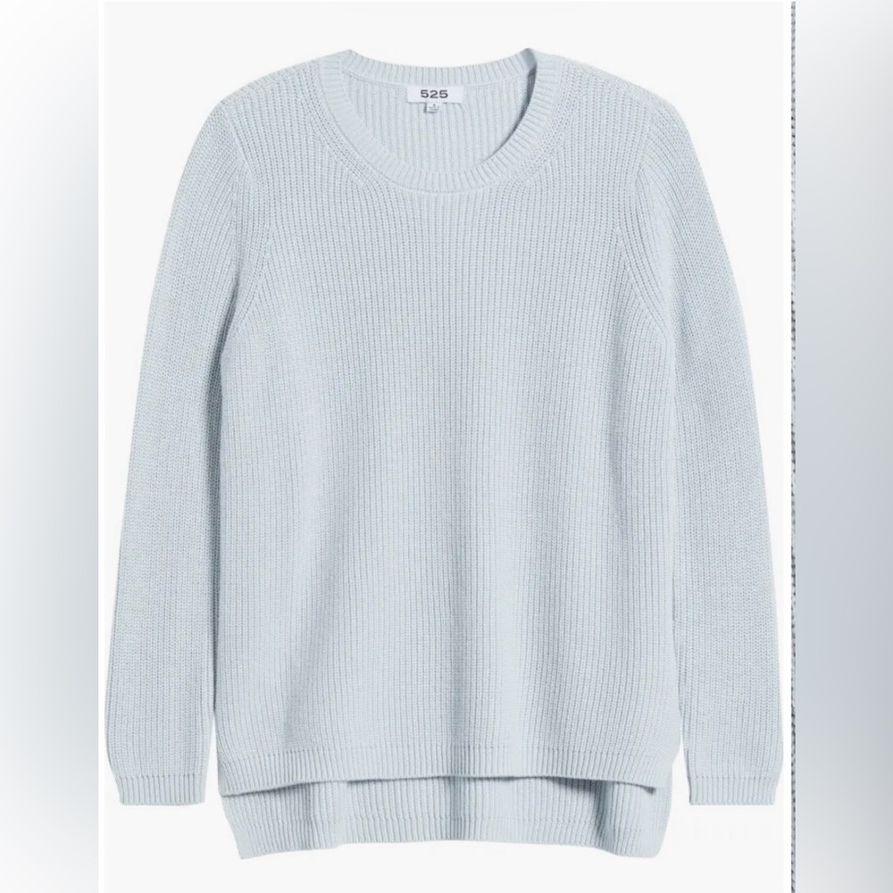 525 America Cotton White Crewneck Emma Hi Low Sweater